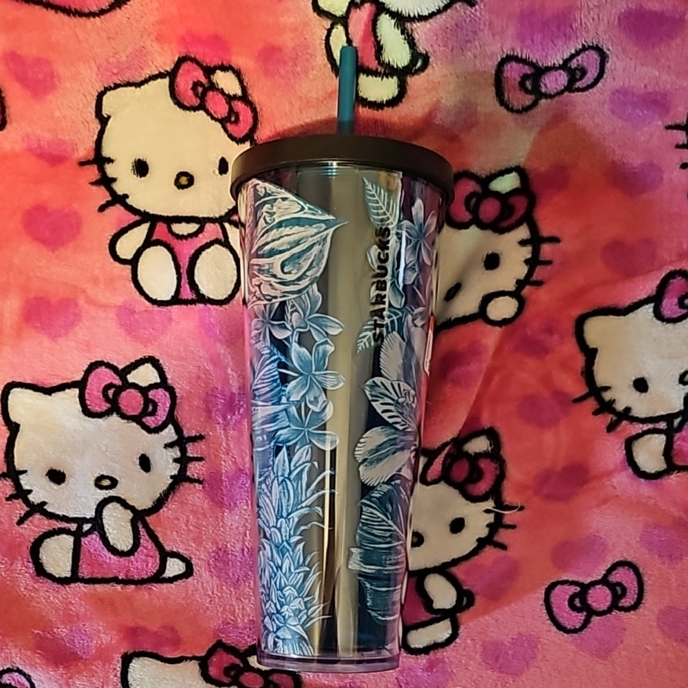Starbucks Blue Tropical Tumbler with Straw